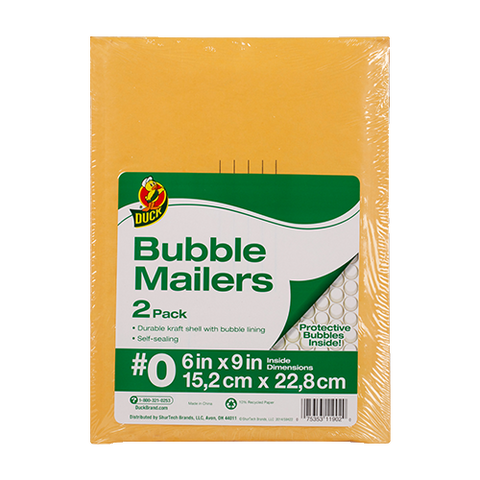 Duck 6 in. x 9 in. Solid Manila Kraft Bubble Shipping Mailers, 2 Pack