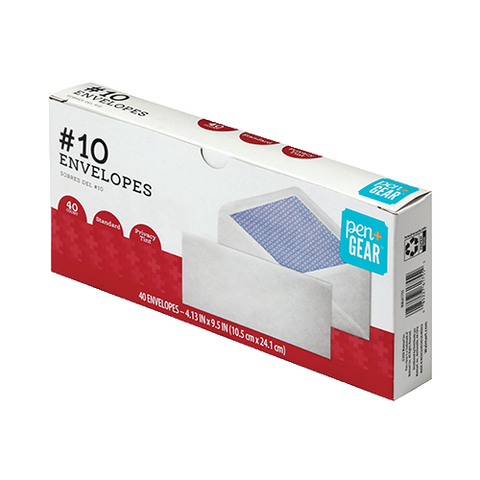 Pen + Gear #10 V-Flap Envelopes, Security Tinted, White, 40 ct