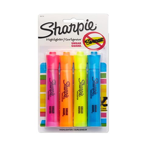 Sharpie Tank Style Highlighters Chisel Tip Assorted, 4 Pack