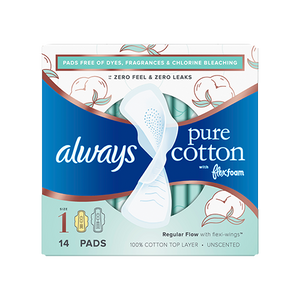 Always Pure Cotton with FlexFoam Pads Regular Absorb, Size 1, 14 ct.