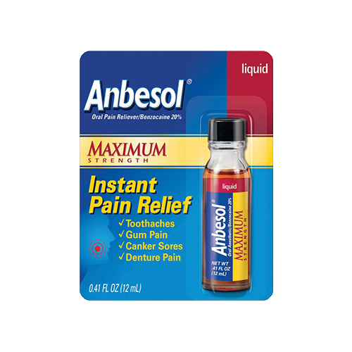 Anbesol Liquid Maximum Strength, Instant Oral Pain Relief, .41 oz.