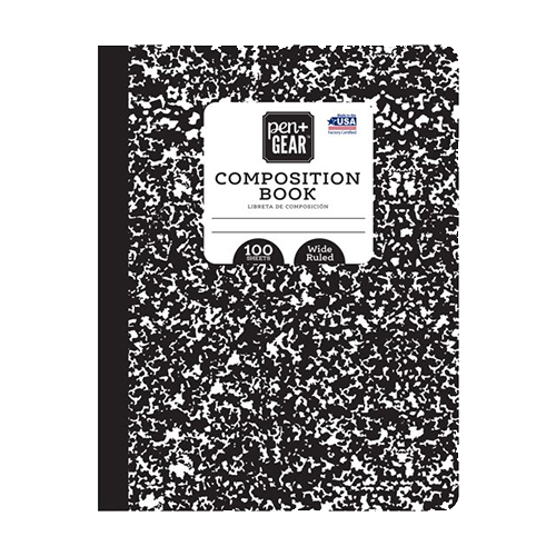 Composition Book, Wide Ruled, 100 Pages, 9.75" x 7.5"