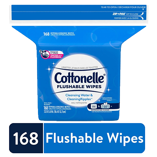 Cottonelle Flushable Wet Wipes for Adults, 1 refill pack, 168 Flushable Wipes