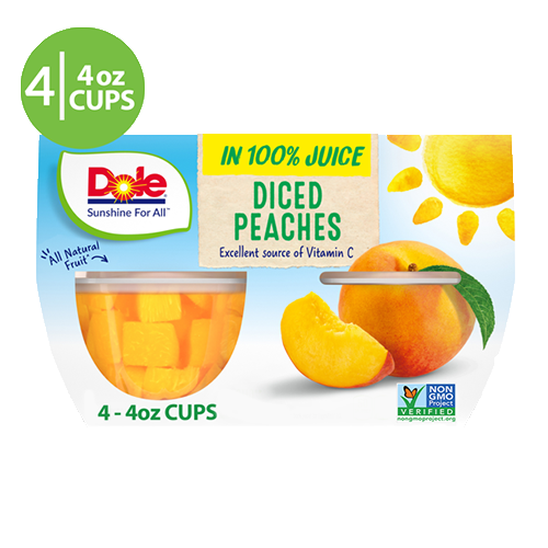 Dole Fruit Yellow Cling Diced Peaches 100% Fruit Juice, 4 Oz, 4 Count