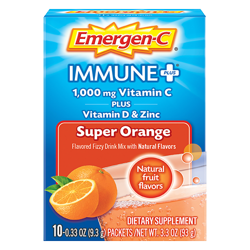 Emergen-C Immune Plus Vitamin C Supplement for Immune Support, Super Orange, 10 Ct