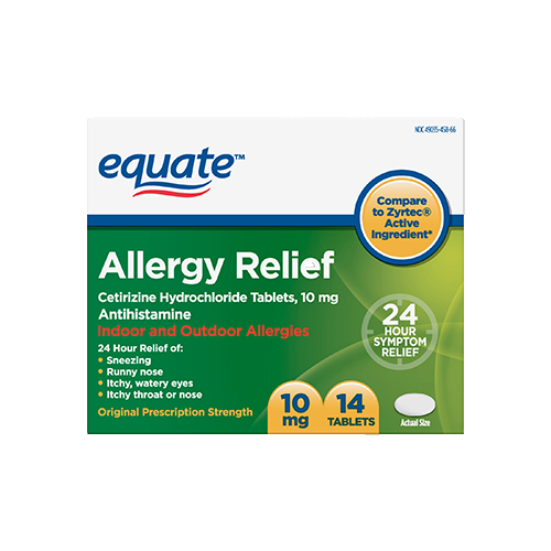 Equate Allergy Relief, Cetirizine Hydrochloride Tablets, 10 mg, 14 Count