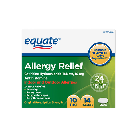 Equate Allergy Relief, Cetirizine Hydrochloride Tablets, 10 mg, 14 Count