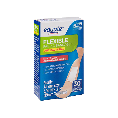 Equate Flexible Antibacterial Fabric Bandages, 30ct.