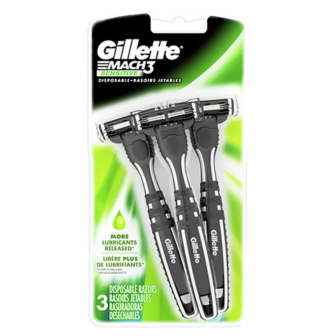 Gillette Mach3 Sensitive Mens Disposable Razors, 3 ct