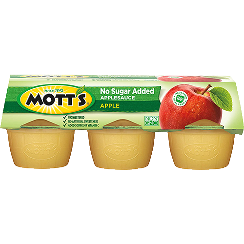 Mott's No Sugar Added Applesauce, 3.9 oz cups, 6 count
