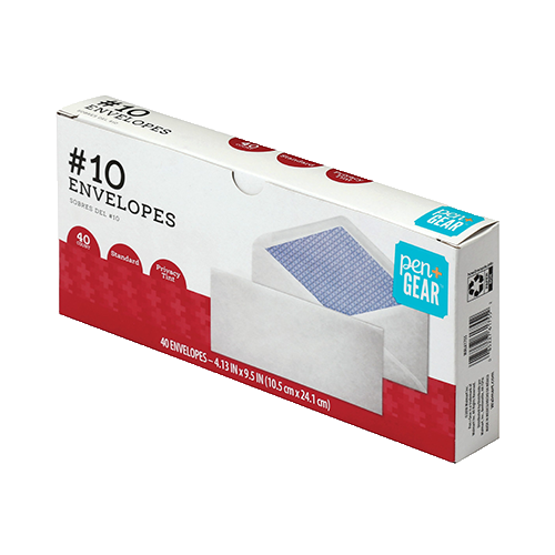 Pen + Gear #10 V-Flap Envelopes, Security Tinted, White, 40 ct