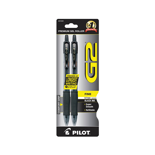 Pilot G2 Retraceable Gel Ink Pens, Fine Point, Black, 2 pack