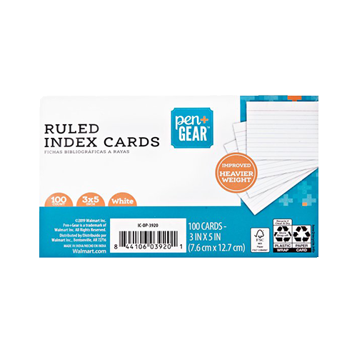 Ruled Index Cards, 3" x 5", 100 ct