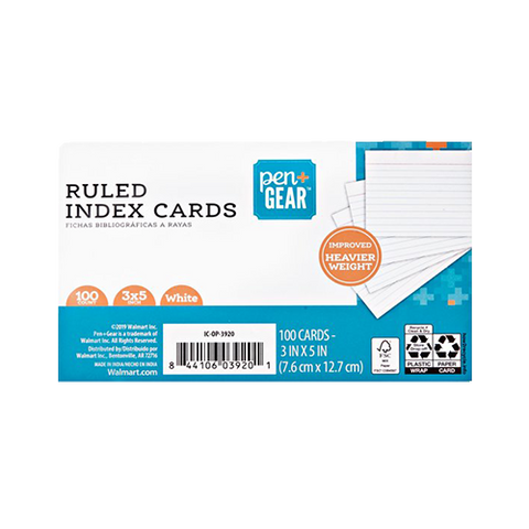 Ruled Index Cards, 3" x 5", 100 ct