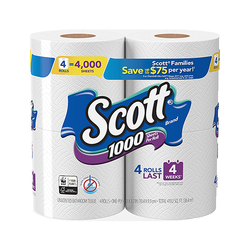Scotts 1000 sheets per roll toilet paper, 4 rolls