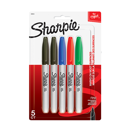 Sharpie Permanent Markers, Fine Point, Assorted, 5 Counts