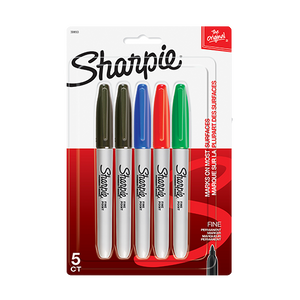 Sharpie Permanent Markers, Fine Point, Assorted, 5 Counts