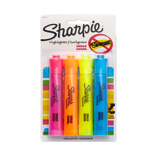 Sharpie Tank Style Highlighters Chisel Tip Assorted, 4 Pack