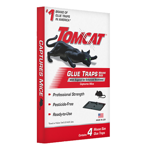 Tomcat Glue Traps Mouse Size with Eugenol for Enhanced Stickiness, 4 Pack