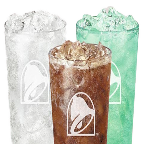 A comparison of the old style of clear Taco Bell drink cups (left four) to  the new style (right three). Also, remember when they had the extra large  drink size (center)? I